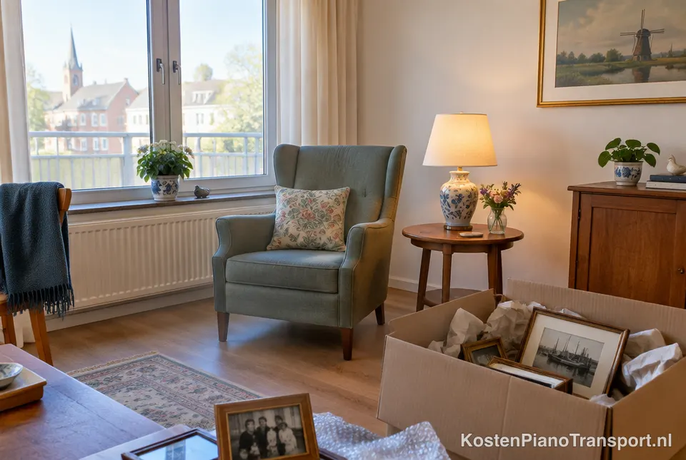 Nieuw ingericht appartement na een seniorenverhuizing met nog een verhuisdoos